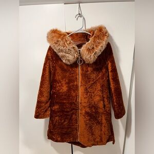 Lamb Fur Hooded Coat with Fox Fur